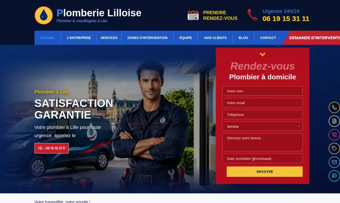 Mockup desktop du site Plombier à Lille à louer