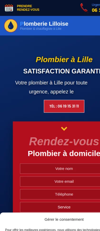 Mockup mobile du site Plombier à Lille à louer